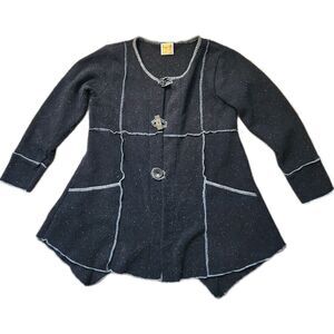 Handmade Confetti Knit Cardigan Jacket Raw Edge Button Front Boho Artsy XS GUC